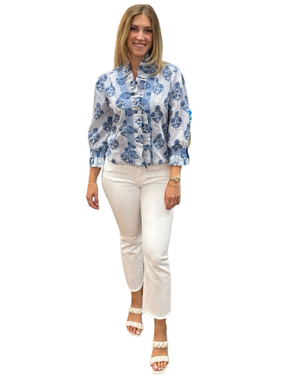 The Amelia Blue Block Print Striped Top