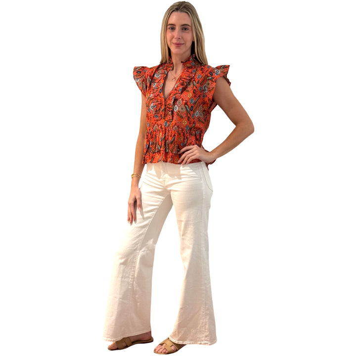The Bella Ruffle Trim Top in Coral Parrot Print Cotton — view 5