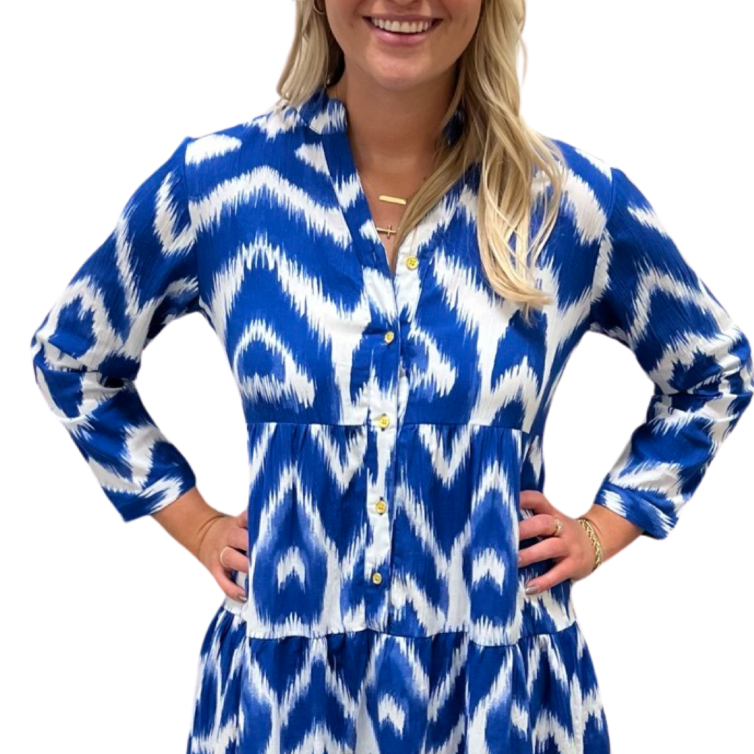 The Southport Long Length Dress in Royal Blue Ikat — view 6