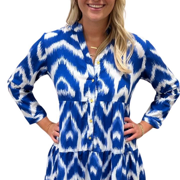 The Southport Long Length Dress in Royal Blue Ikat — view 6
