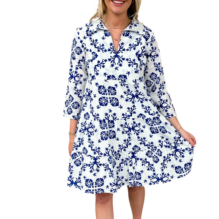 The Annie Easy Fit Collared Dress in Blue and White — view 4