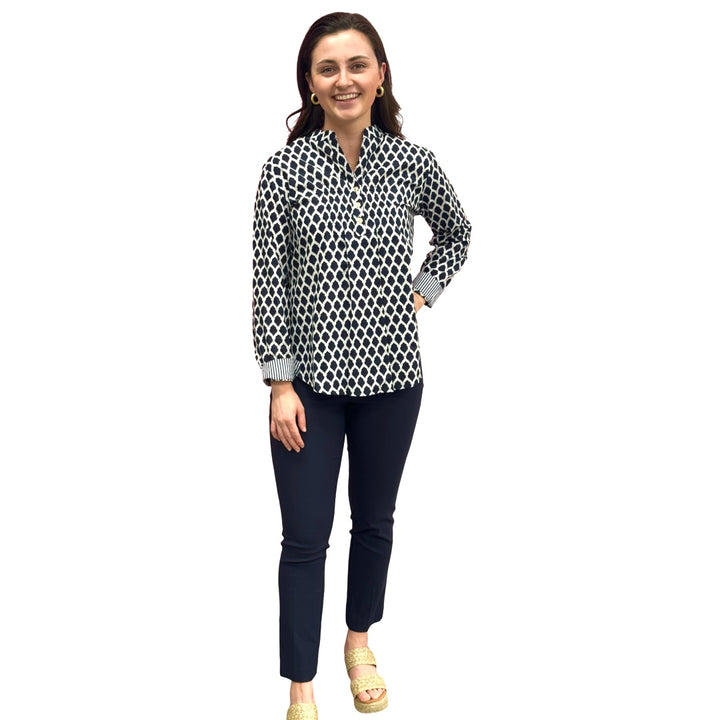 The Avery Navy and White Button Front Top — view 6