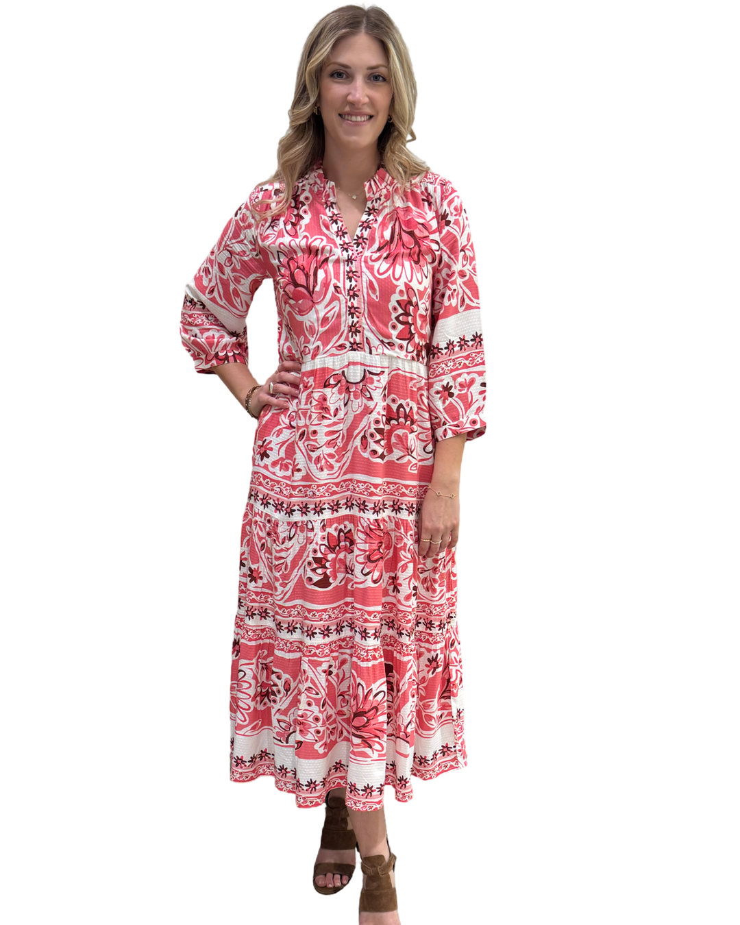 The Campbell Ruffle Trim Dress in Pink Multi Floral