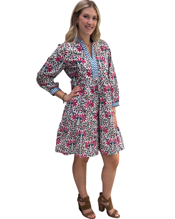 The Naomi Handblocked Floral Dress in White Floral Multi — view 3