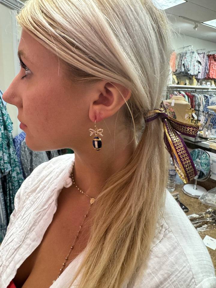Purple Football Bow Drop Earring — view 3