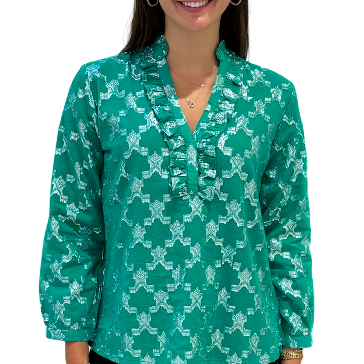 The Emerson Metallic Green and Silver Blouse — view 5