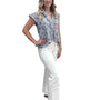 The Bella Ruffle Trim Top in Aqua Pink Hand Block