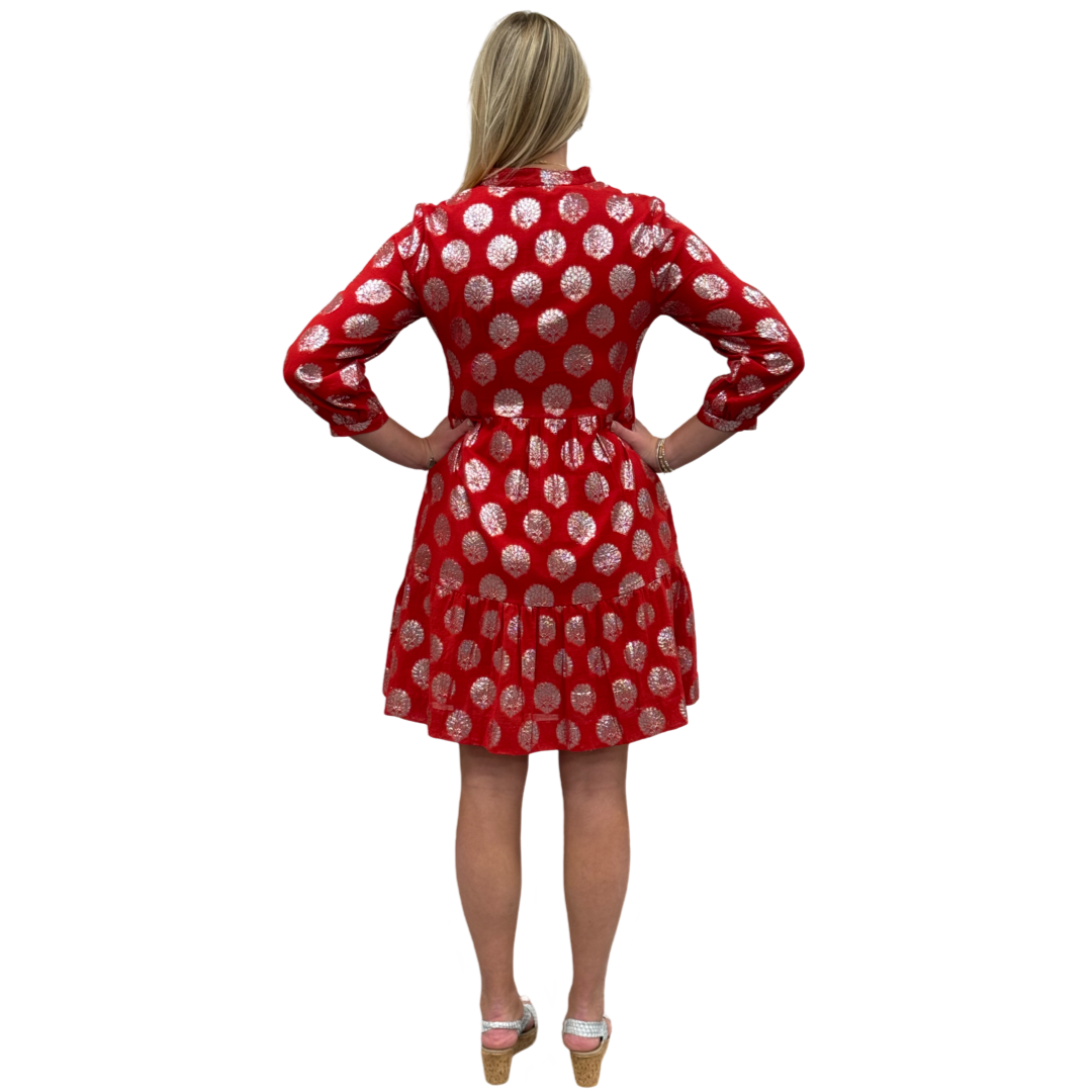The Preston Metallic Party Dress in Red and Silver — view 5