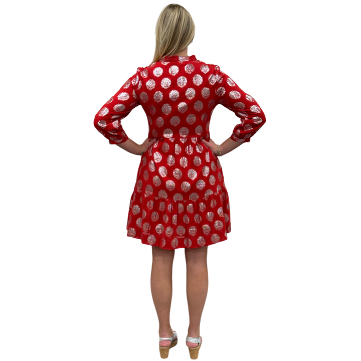 The Preston Metallic Party Dress in Red and Silver — view 5