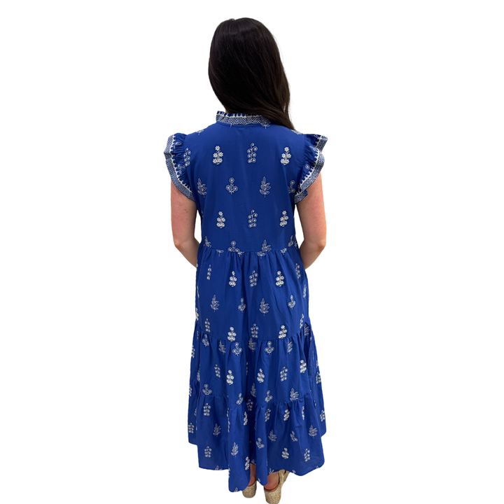 The Campbell Embroidered Dress in Royal and White — view 5