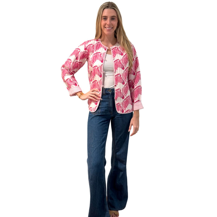 Show Your Stripes Madeline Quilted Cotton Reversible Pink and White Zebra Print Jacket — view 3