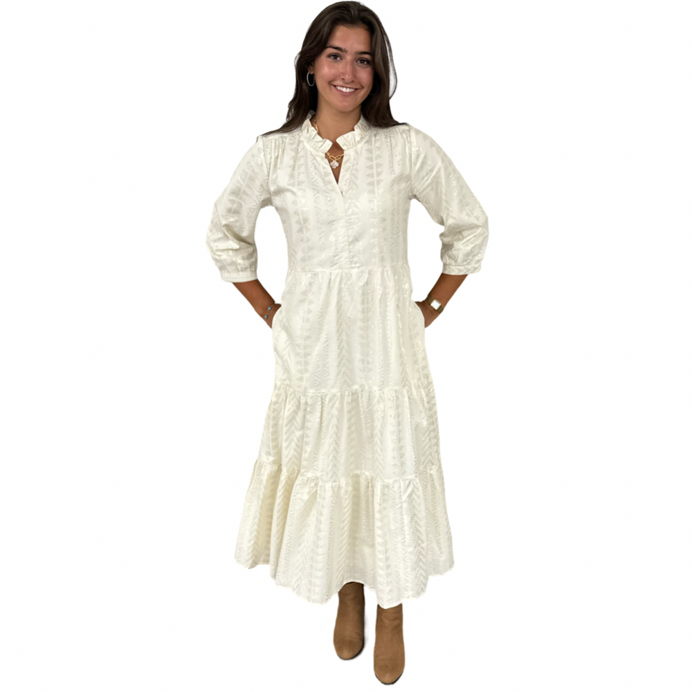 The Campbell Cream and Gold Jacquard Dress — view 2