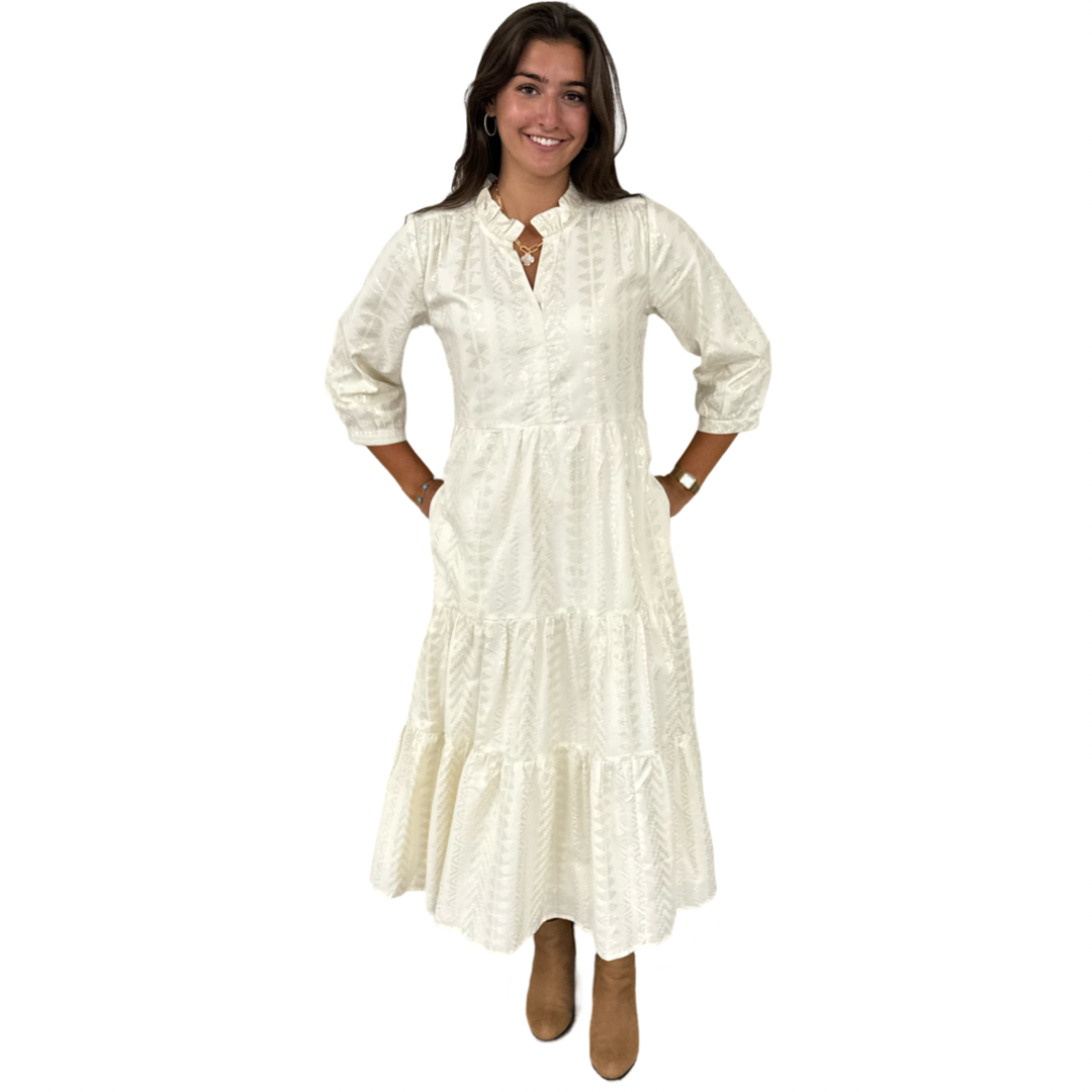 The Campbell Cream and Gold Jacquard Dress — view 2
