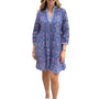 The Morley Embroidered Trim Cotton Hand Block Printed Dress in Blue and Lavender