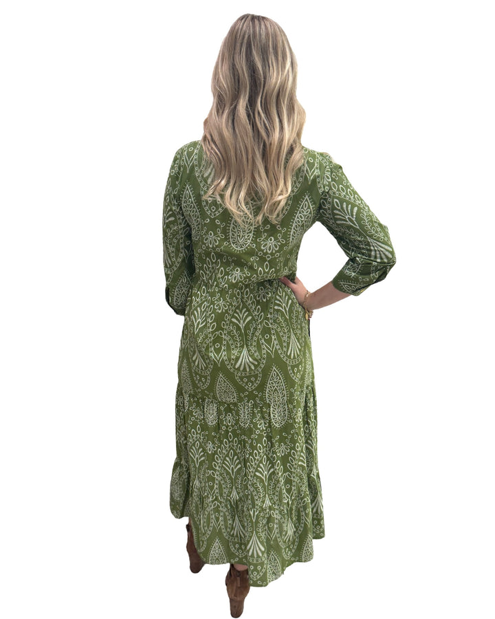 The Lucille Button Front Dress in Army Green — view 5