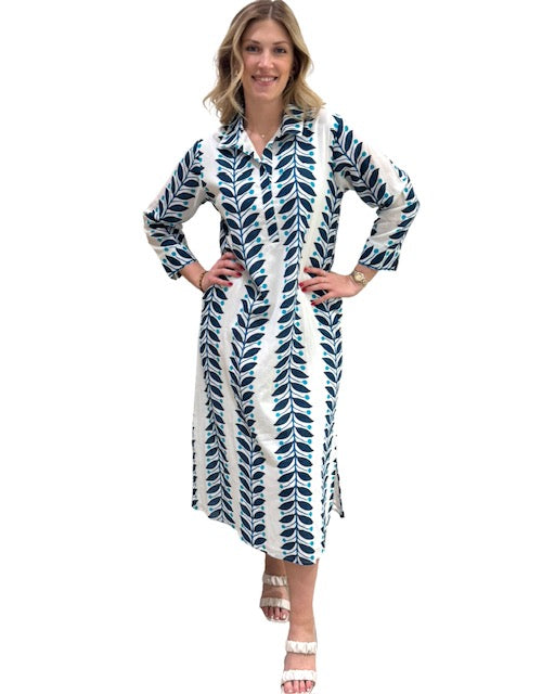 The Lisette Cotton Dress in Blue Vines — view 3
