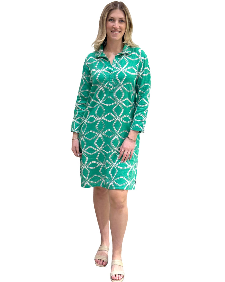 The Lisette Cotton Dress in Parakeet Green and White — view 3