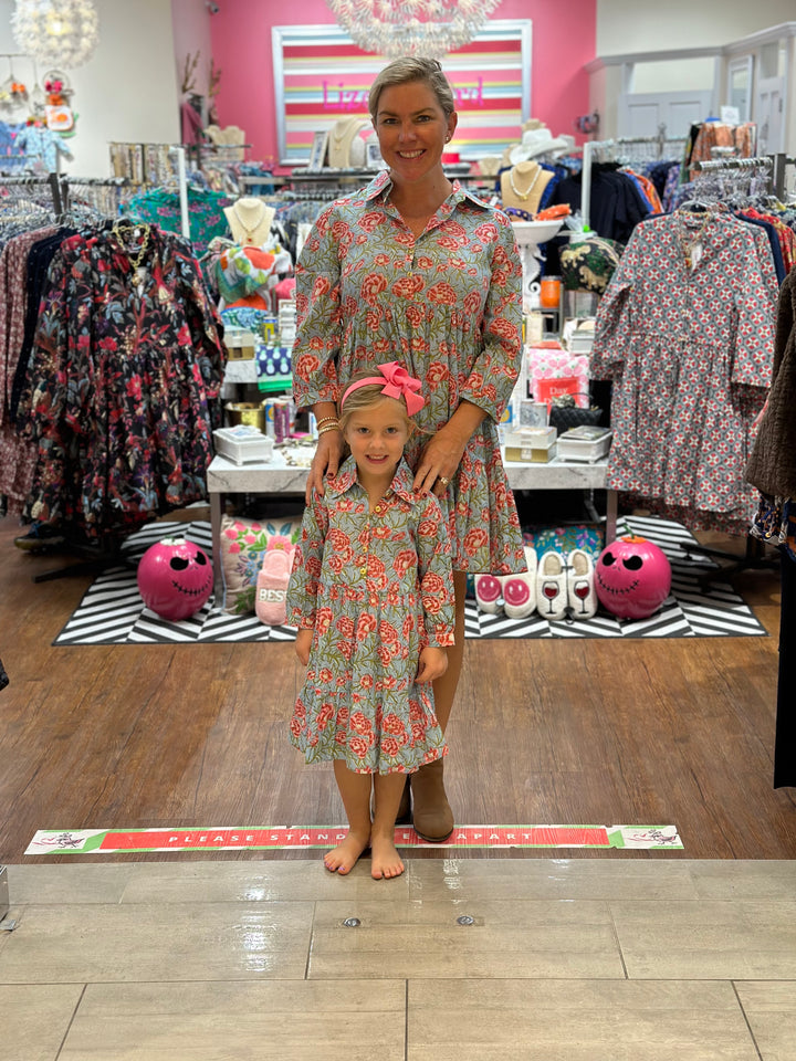 The Nicolette Girls dress in Blue and Pink Floral Block Print — view 2