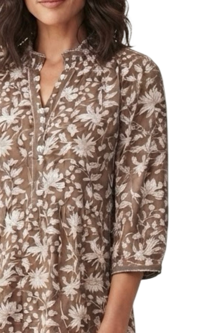 The Campbell Hand Block Printed Cotton Dress in Chocolate Brown