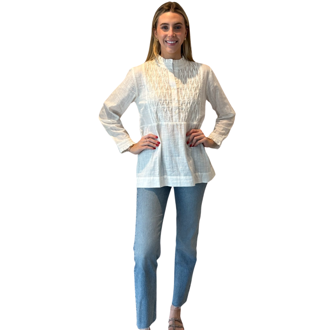 The Veronica Smocked Front Top in Classic White