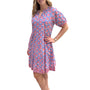 The Dahlia Smocked Neck  Hand Block Printed Cotton Dress in Blue Red