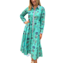 The Marion Button Front Dress in Teal Green Botanical Floral