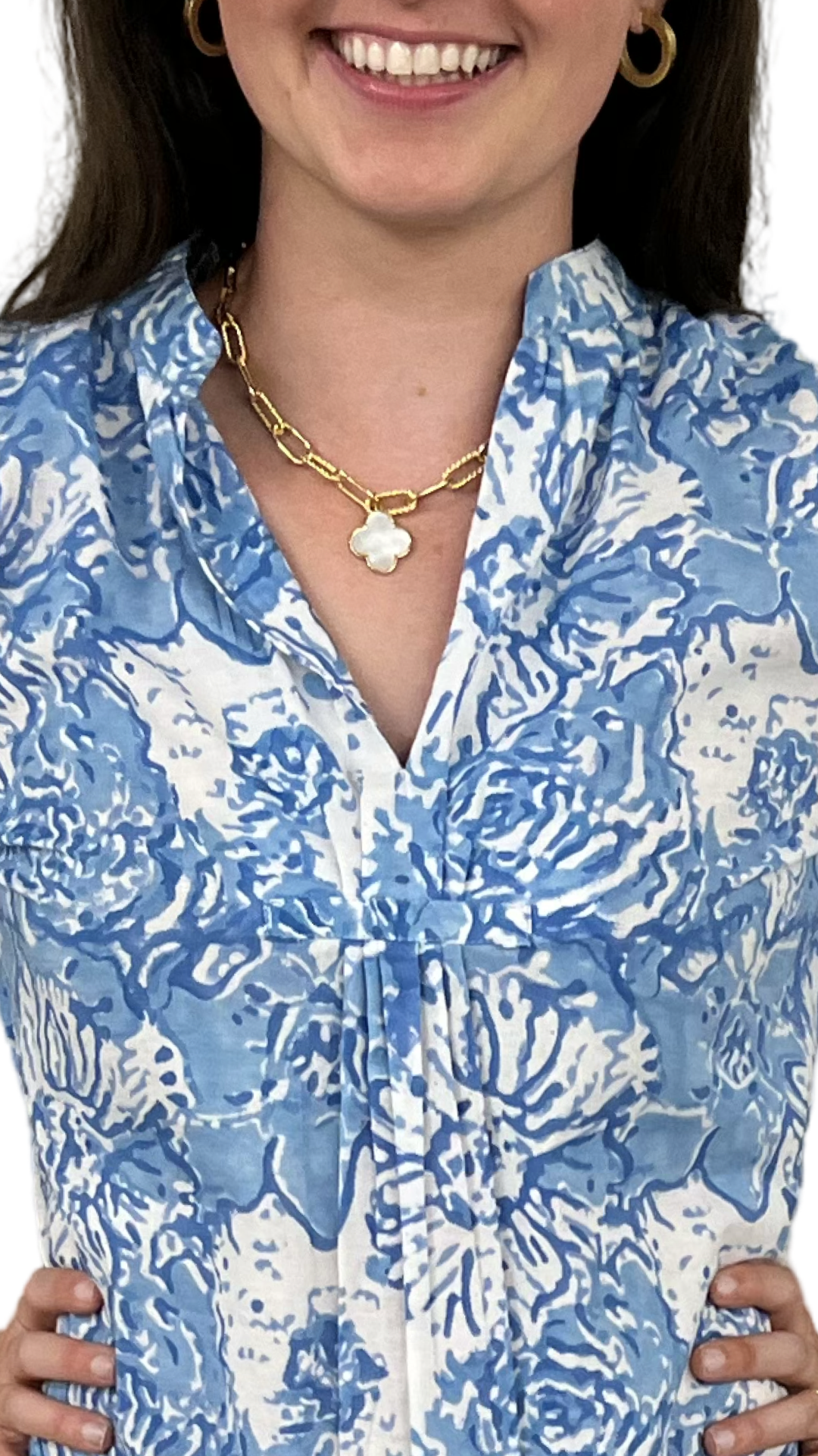 The Eloise Cotton Block Print Top in Soft Blue Petunia Floral — view 4