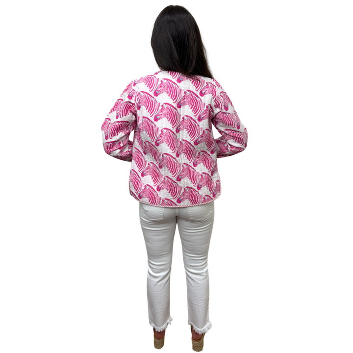 Show Your Stripes Madeline Quilted Cotton Reversible Pink and White Zebra Print Jacket — view 10