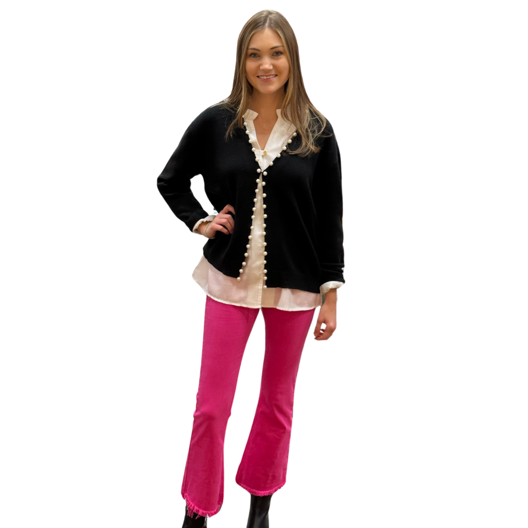 The Mimi Pearl Trimmed Cardigan in Midnight Black — view 7