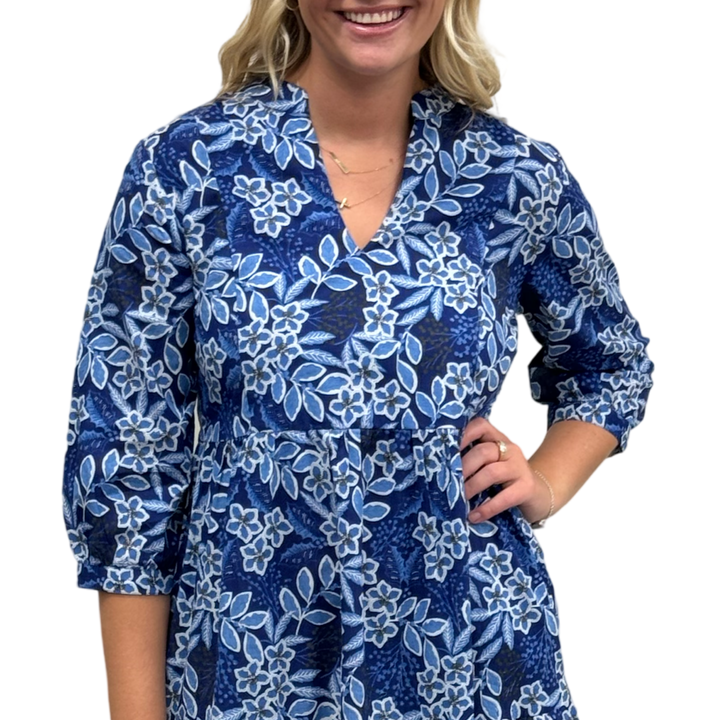 The Preston Cotton Side Pocket Dress in Multi Blue Floral — view 5
