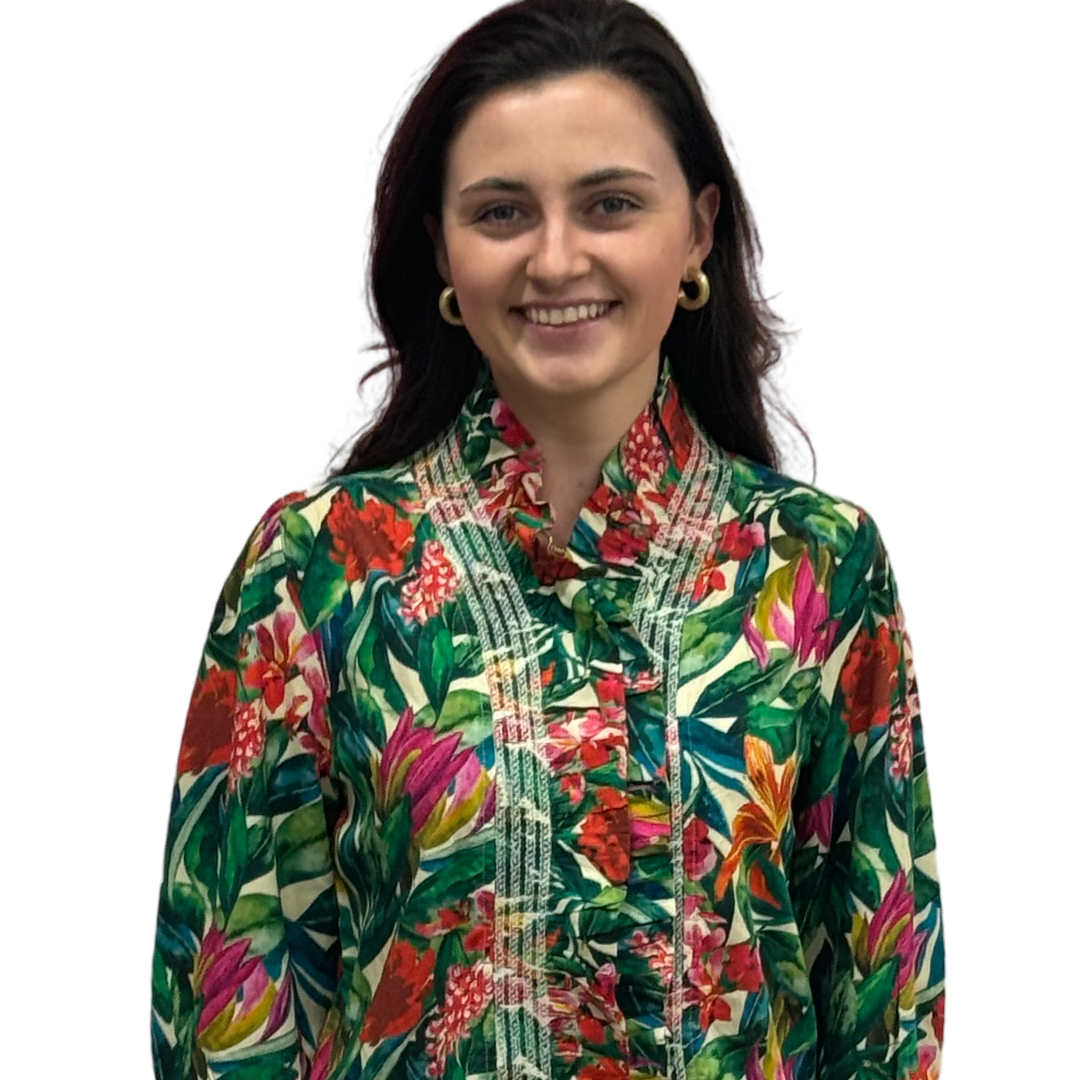 The Amelia Ruffle Front Top in Tropical Floral — view 3