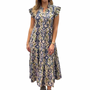 The Campbell Flutter Sleeve Dress in Blue Green Ikat