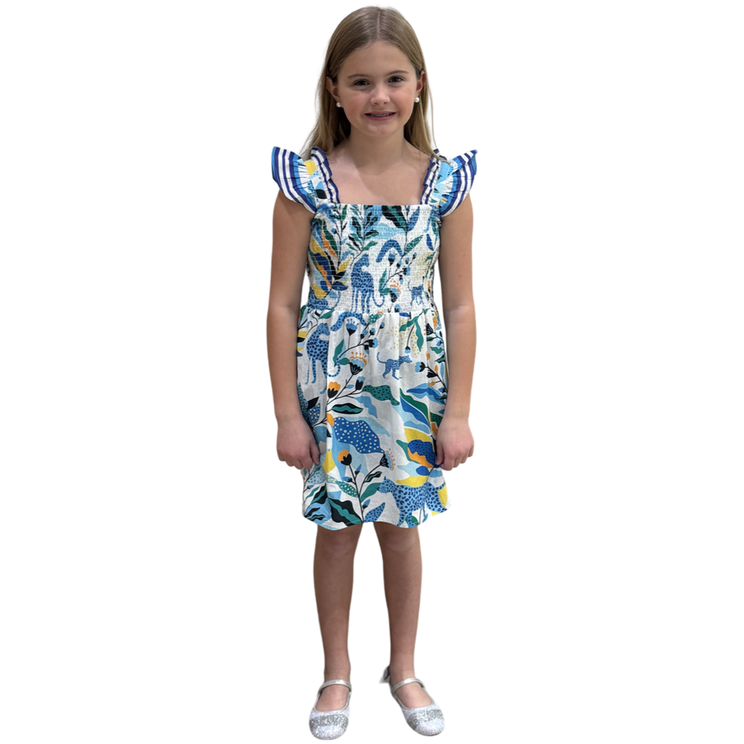 The Cloey Panther Print Dress in Blue Yellow Multi — view 3