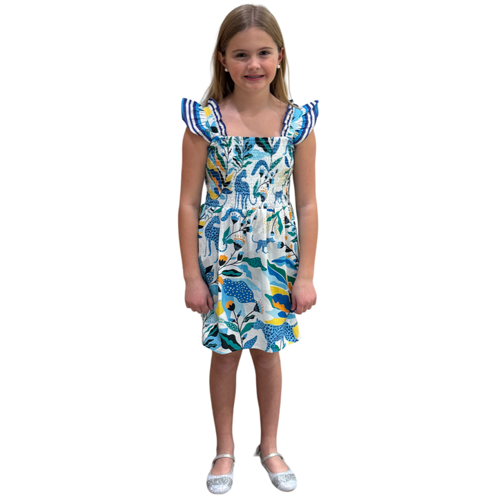 The Cloey Panther Print Dress in Blue Yellow Multi — view 3