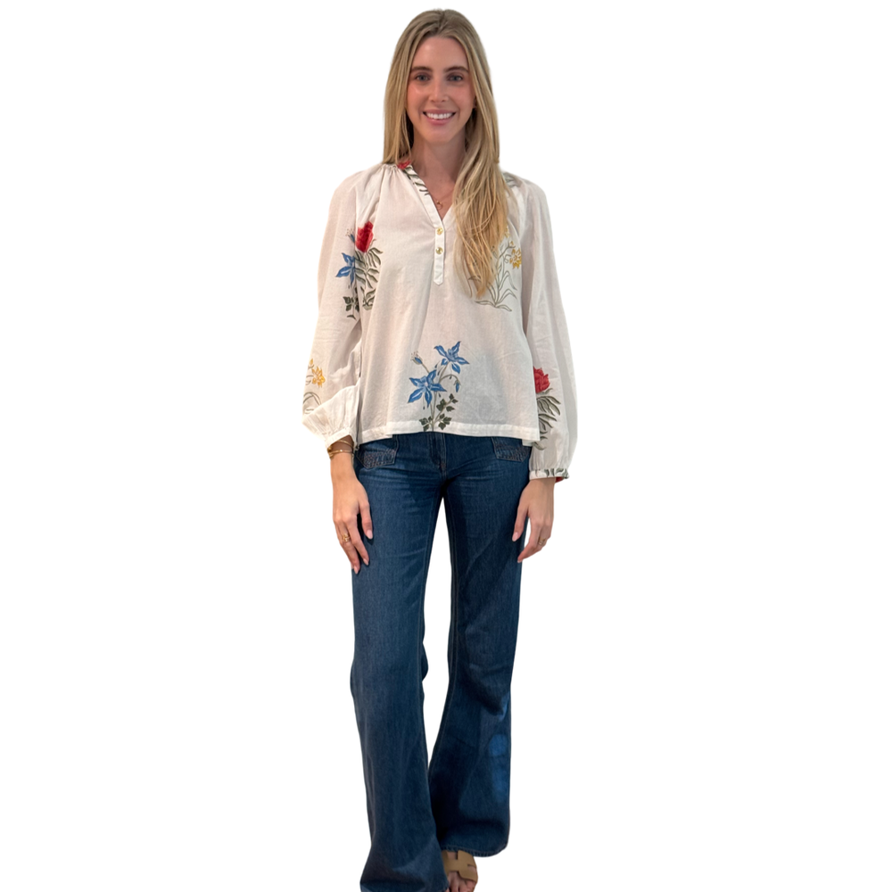 The Chandler White Hand Blocked Floral Cotton Blouse — view 2