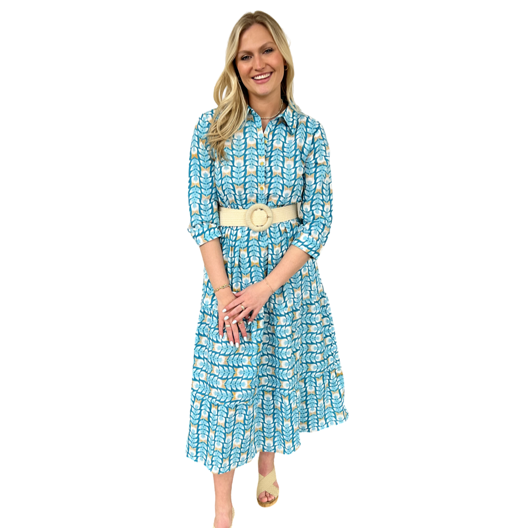 The Marion Button Front Dress in Turquoise — view 5