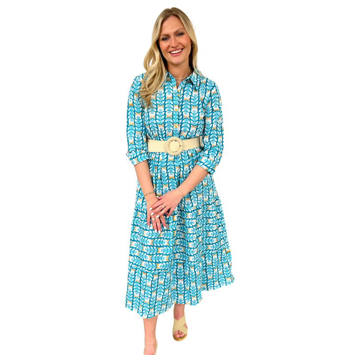 The Marion Button Front Dress in Turquoise — view 5