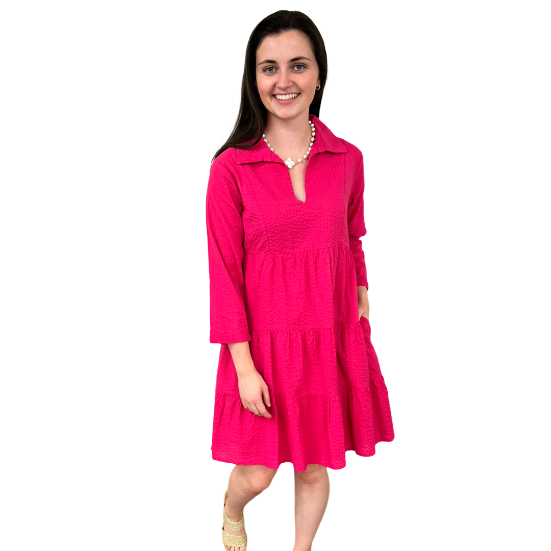 The Annie Easy Fit Collared Dress Hot Pink Dress — view 5