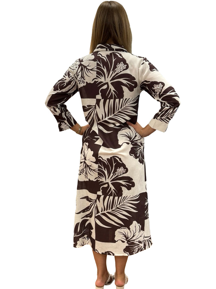 The Lisette Cotton Dress in Brown White — view 4