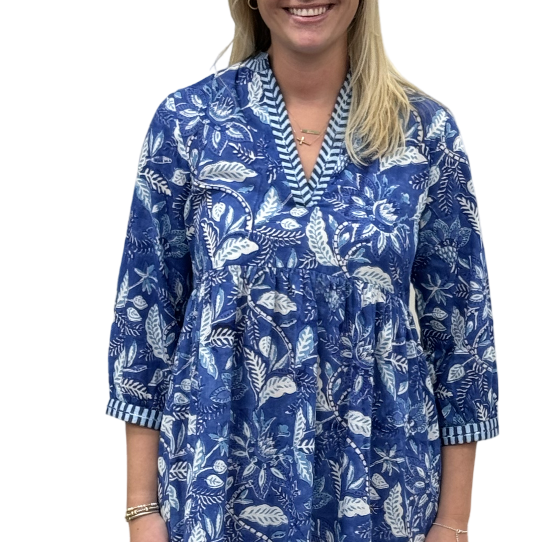 The Morley Embroidered Trim Dress in Brilliant Blue Floral — view 3