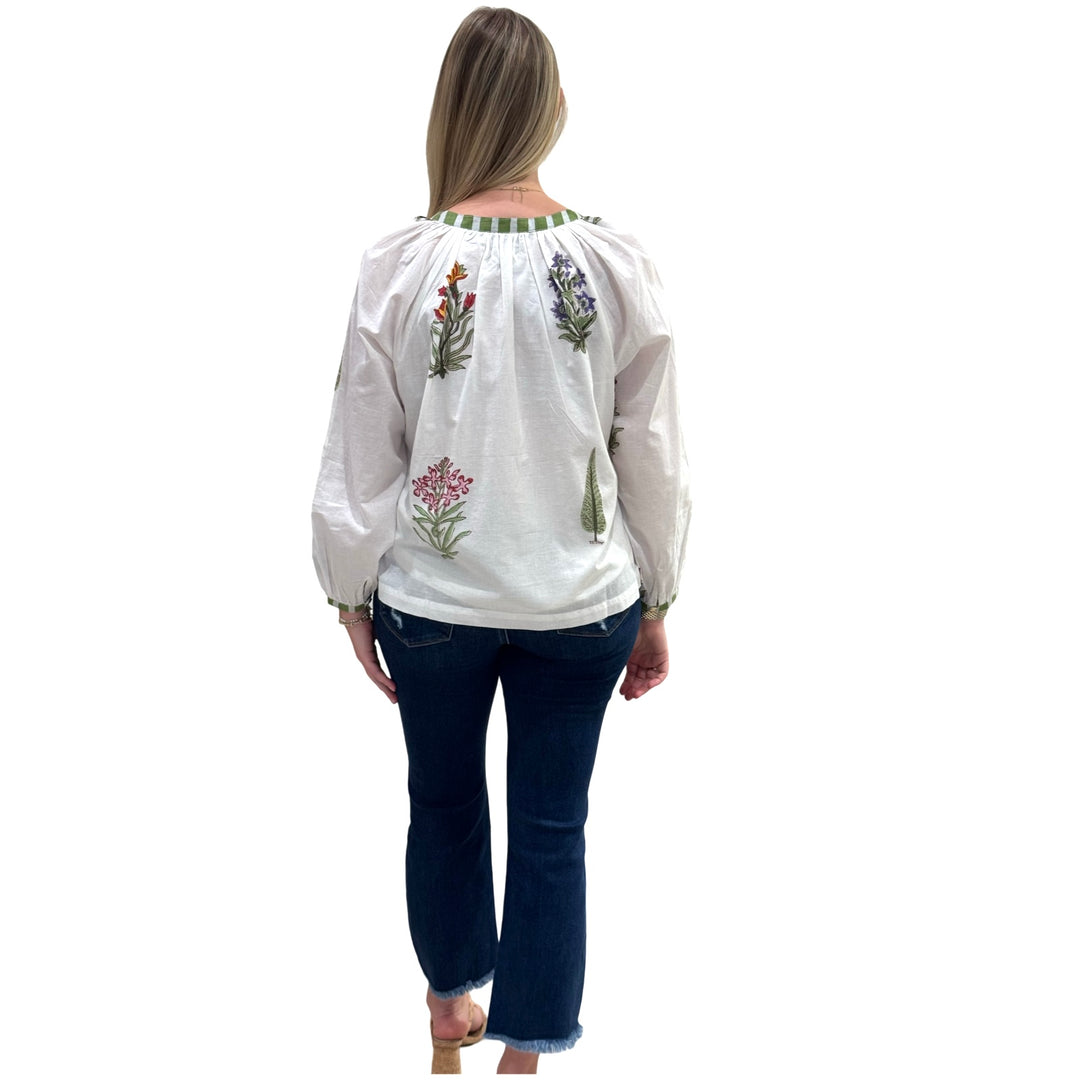 The Chandler Striped Trim Floral Hand Block Top — view 5