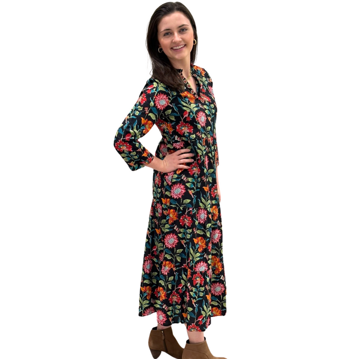 The Camilla Long Notch Collar Dress in Midnight Floral — view 5