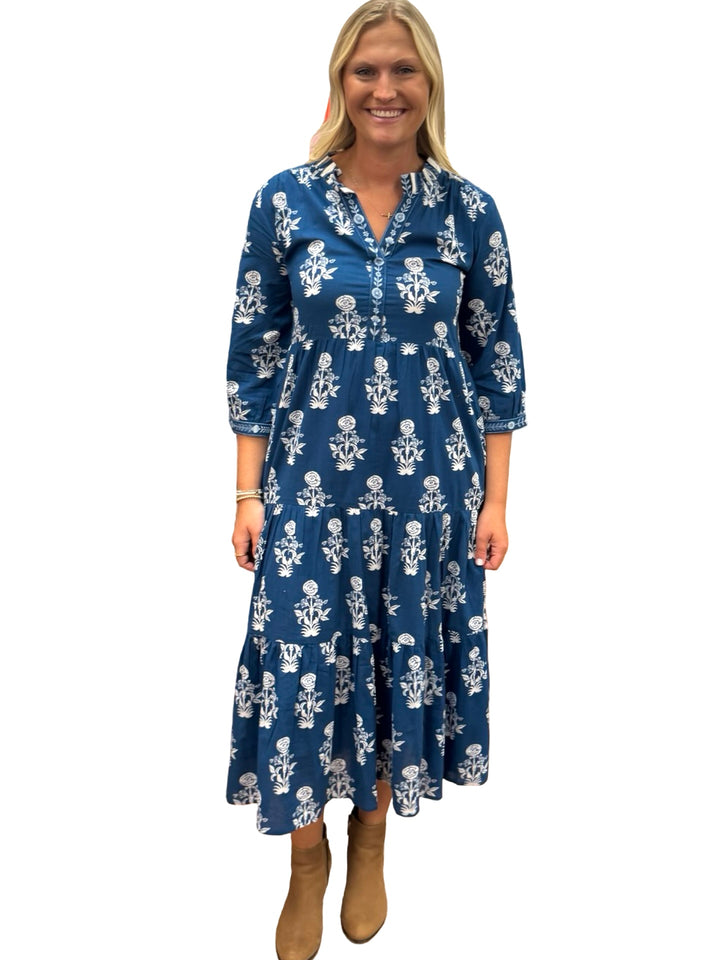 The Campbell Blue White Hand-Block Printed Floral
