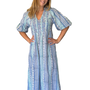 The Joanie Smocked Dress in Multi Green Blue