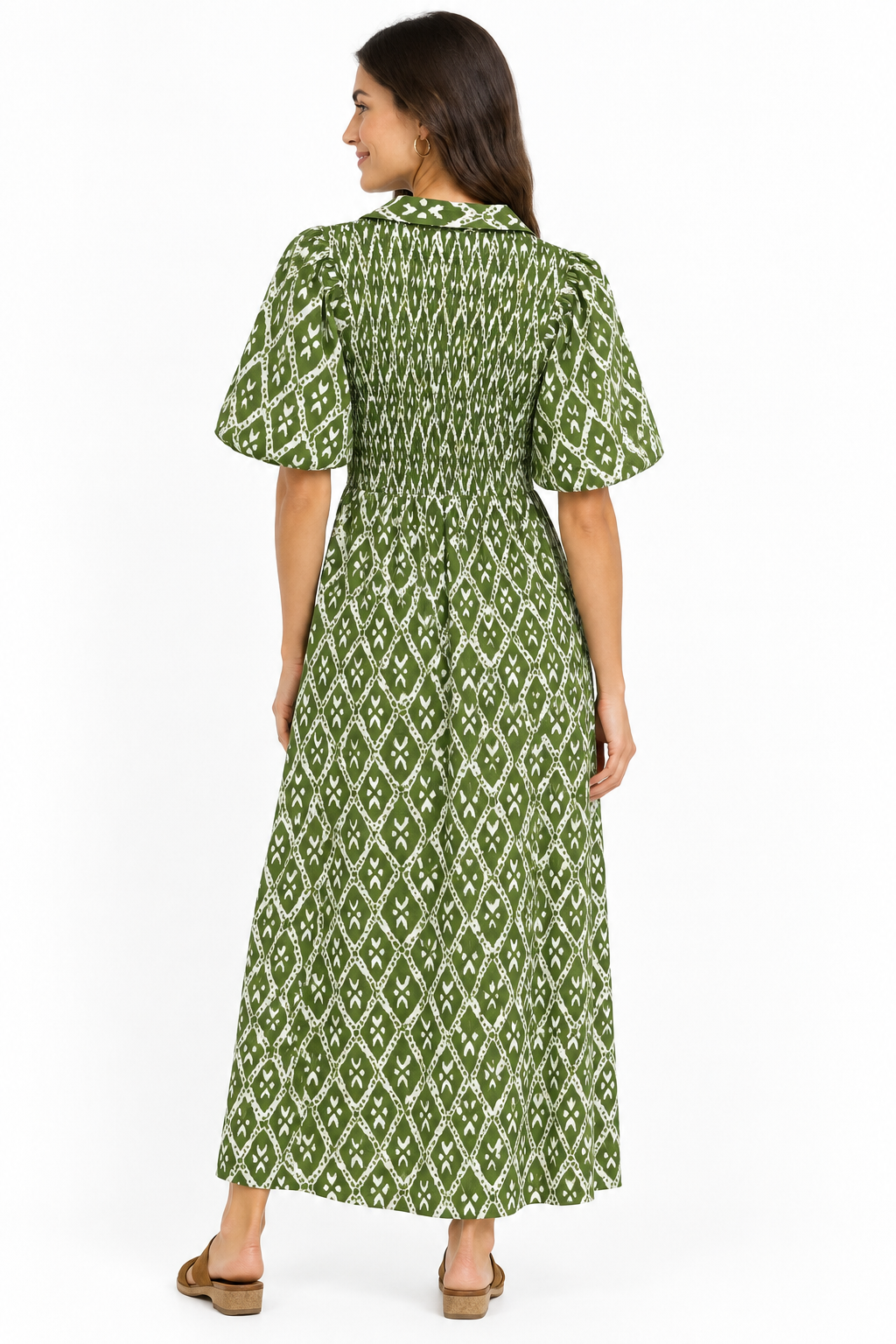 The Joanie Dress in Green White Ikat