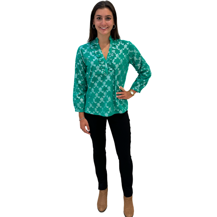 The Emerson Metallic Green and Silver Blouse — view 4