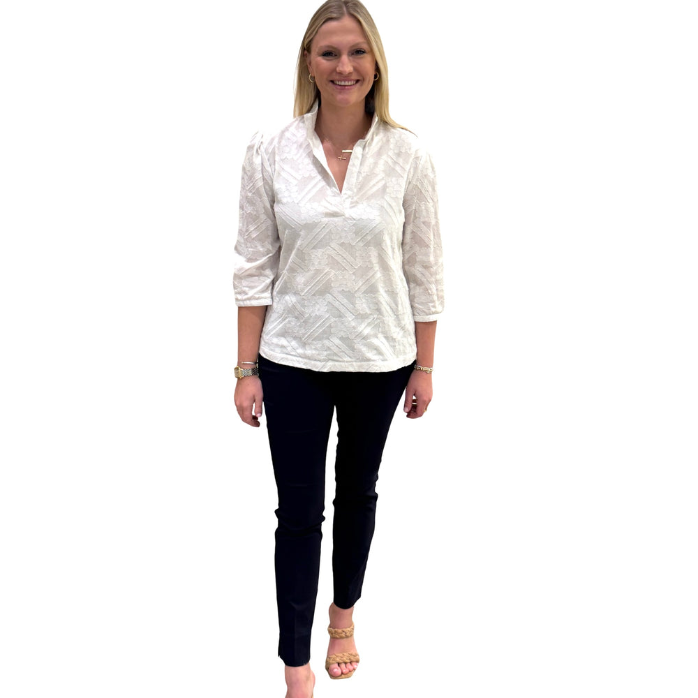 The Shipley Stand-up Collar top in White Cotton Jacquard — view 2