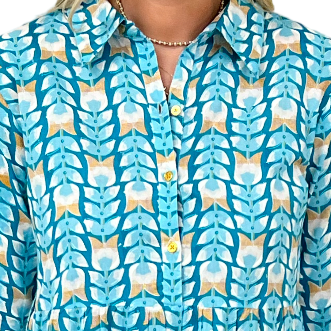 The Marion Button Front Dress in Turquoise — view 6