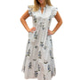 The Campbell Cotton Flutter Sleeve Dress in Light Blue Striped Floral
