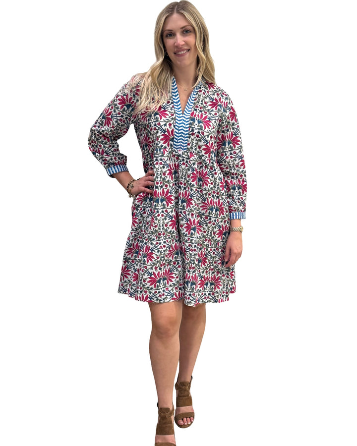 The Naomi Handblocked Floral Dress in White Floral Multi — view 2
